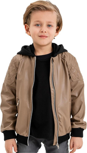 Chaqueta de cuero unisex de otoño para niños de 2 a 14 años estilo de motocicleta primavera e invierno para prendas de vestir de moda con cremallera unisex de PU - Product Image 2