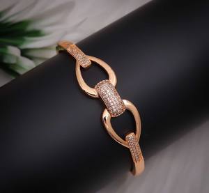 Elegante y Moderno Brazalete de Cadena de Eslabones de Acero Inoxidable Chapado en Oro con Circonita Cúbica (AD) para Fiestas de Mujeres - Product Image 2