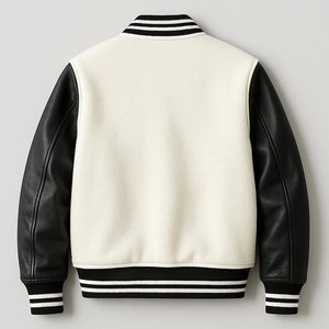 Varsity Jacket with Wool Body Leather Sleeves Classic Letterman Bomber Unisex Streetwear - Product Image 2