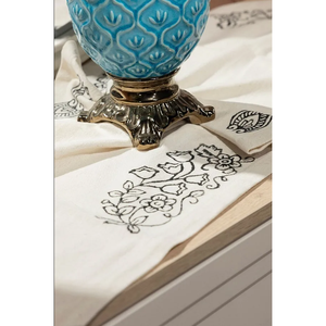 Camino de Mesa Artesanal de Algodón y Lino con Diseño Floral Étnico de Almendras, 45x145cm, Impreso a Mano, para Uso Doméstico - Product Image 2