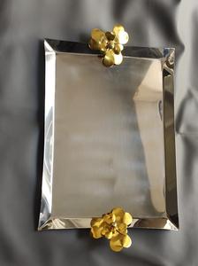 Plateau rectangulaire en acier inoxydable, pouces, avec fleurs en laiton - Product Image 3