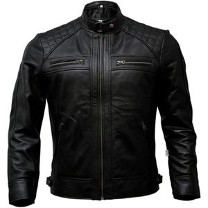 Veste de moto en cuir d'agneau noir style routier audacieux avec une finition supérieure - Product Image 1