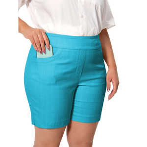 Pantalones Cortos Bermuda de Cintura Alta Talla Grande Jenna Rose con Dobladillo Tulipán y Bolsillos, Elásticos, Ideales para el Trabajo, Primavera, Verano, Otoño, Cómodos para la Oficina - Product Image 3