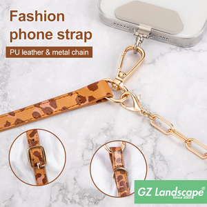 Correa de Teléfono con Cadena Metálica y Diseño de Leopardo en Cuero PU, Antirrobo, Ajustable, Tipo Collar Cruzado - Product Image 2