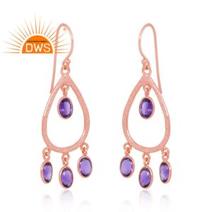 Vente chaude 925 Sterling Silver 18K Rose Or Plaqué Améthyste Gemme Dangle Boucle D'oreille Demi Fine Fabricant De Bijoux - Product Image 3