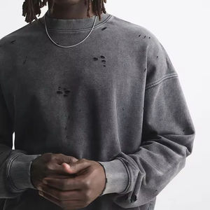 Sweat-shirts en molleton 100% coton surdimensionnés personnalisés pour hommes, poids lourd, lavage à l'acide, broderie délavée, logo imprimé, streetwear - Product Image 4