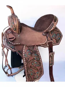 Sillín de caballo de cuero genuino barril ecuestre Racing Western Trail tallado 10-18 100% calidad Premium - Product Image 2