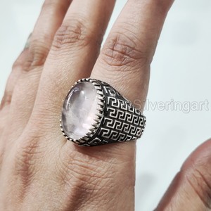 Bague en argent sterling 925 pour homme, en quartz rose naturel, pierre de naissance d'avril, toutes tailles, bijoux de mariage arabes, vente en gros - Product Image 3