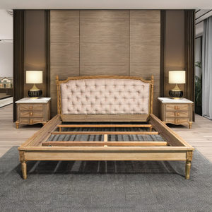 Sanare เตียงควีนพับได้หรูหราในยุคกลางศตวรรษที่ทันสมัยพร้อมอะคาเซียไม้เนื้อแข็งที่ทนทานหุ้มหัวเตียงที่เป็นมิตรกับสิ่งแวดล้อม - Product Image 1