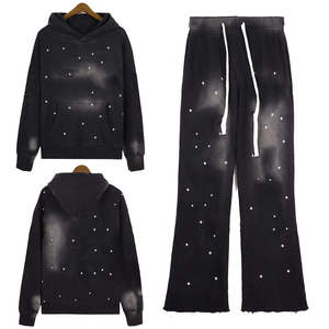 Survêtements personnalisés pour hommes, lavés à l'acide, avec strass, unis, délavés, sweat-shirt à capuche, survêtement unisexe, vêtements délavés au soleil - Product Image 1