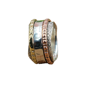 Spinner <b>Ring</b> Fidget <b>Ring</b> <b>Thumb</b> Band <b>Ring</b> Anxiety <b>Ring</b> Solid 925 <b>Sterling</b> <b>Silver</b> Spinner <b>Ring</b> With Brass and Copper Spinning Band - Product Image 1