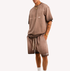 Ensemble de survêtement d'été 2 pièces pour homme 2025, respirant, tricoté, uni, manches courtes, imprimé, style streetwear - Product Image 1