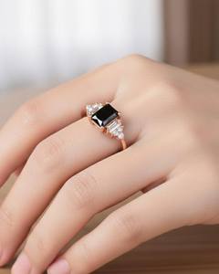 <b>Black</b> Spinel <b>Ring</b> 925 Sterling Silver with White AD Accent Stones Elegant <b>Women</b> Gemstone Jewelry Wholesale Supplier - Product Image 4
