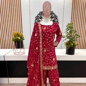 Lanzamiento de un nuevo diseñador de ropa de fiesta Look Top Pant y Dupatta Set Totalmente cosido Listo para usar Traje de vestir Traje tradicional Punjabi