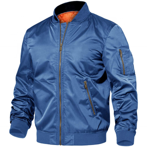 Veste bomber d'hiver tendance pour homme, col en V, bleu uni, broderie en sergé, 100% polyester, motif pilote - Product Image 6