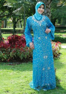 Abaya ผู้หญิงอินโดนีเซียด้วยลูกปัดและหินทำงานกับหัวผ้าพันคอ - Product Image 2