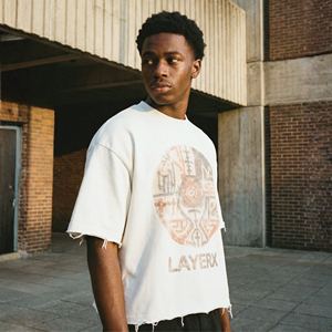 T-shirt streetwear pour homme, coupe ample, 100% coton, effet délavé personnalisé, 3D pour graphisme, ourlet brut, haute qualité, grammage élevé - Product Image 2