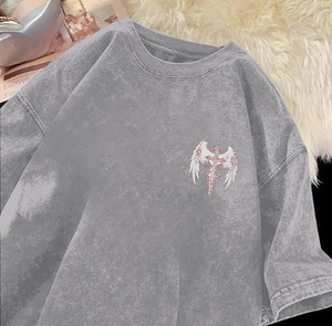 Chemises vintage gothique punk pour femmes, streetwear grunge, t-shirts oversize, t-shirts graphiques gothiques croix Y2K, lavage à l'acide, été 100% - Product Image 4