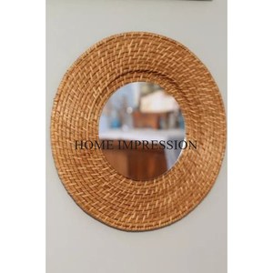 Espejo decorativo de pared hecho de ratán redondo moderno de alta calidad estándar para dormitorio de hotel en casa precio al por mayor directo de la India - Product Image 1