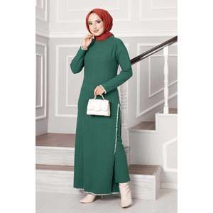 ชุด2ชิ้นสีมรกตพร้อมวัสดุผ้าลายด้านข้างและการตกแต่งลวดลาย - Product Image 2