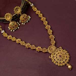 Indian Manufacturer Gold Plated Floral Faux Pearl Crystal Necklace Jhumka Jhumki <b>Earrings</b> Indian Ethnic Jewelry Sets for Women - Product Image 1