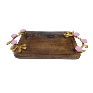 Plateau de service en bois d'acacia avec poignée en métal fait à la main Design élégant Grande vaisselle pour les fêtes Top Selling Trending Plated Servant - Product Image 4