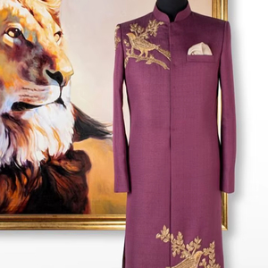 2024 Elegant Wedding Sherwani Set Newly-Trendy Embroidered Crystal Glass Beads Dabka Work Plus Size Groom's Sherwani <b>Pant</b> - Product Image 1