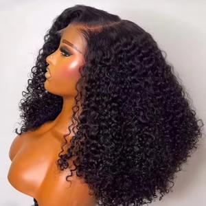 <span class=keywords><strong>Cheveux</strong></span> humains vierges Remy de qualité 14A, 13*4, français, pour perruque, noir, densité 350%, bouclés crépus, longueur moyenne - Product Image 2