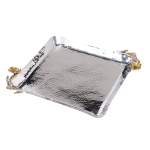 Elegant Hammered <b>Stainless</b> <b>Steel</b> Serving <b>Tray</b> with Floral Handles for Catering Desserts at Any Event or Party Use - Product Image 1