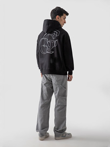 Unisex Heavyweight Angustiado Bordado Corte Costurar Vintage <span class=keywords><strong>Patch</strong></span> Hoodie Zipper Atacado Logotipo Personalizado dos homens Acid Wash Angustiado - Product Image 4