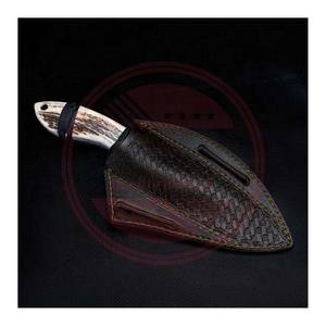 Logotipo personalizado hoja fija al aire libre Damasco acero caza Camping supervivencia Skinner cuchillo con Funda de cuero - Product Image 6