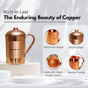 Venta directa de fábrica, jarra Picher de bebida martillada de cobre de 1500ml, vajilla para servir con tapa de Metal, beneficios para la salud Ayurvédica - Product Image 2