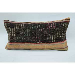 Coussin en laine patchwork Kantha multicolore 8x16 pouces Coussin décoratif pour literie, sol, imprimé brodé tissé - Product Image 1