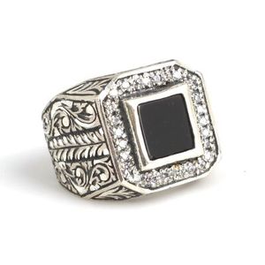 925 Sterling Silver Men's <b>Ring</b> with Princess Cut Zircon and Square Onyx Stones Bezel Set with <b>Turquoise</b> for Everyday Wear - Product Image 2