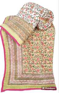 100% coton traditionnel fait à la main couette main bloc imprimé réversible et confortable léger reine taille coton couette - Product Image 4