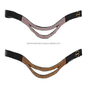 Bande de sourcils de cheval en cuir véritable noir, fait à la main, double vague ou en forme de V, 2 rangées de cristaux d'argent, bande de sourcils bling wave - Product Image 5