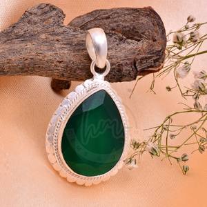 Venta al por mayor de plata esterlina 925 de alta calidad colgante de diseño en forma de pera facetado verde ónix piedra preciosa para las mujeres - Product Image 2