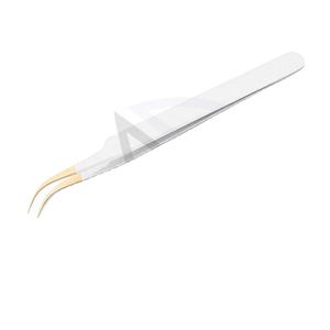 Pince à cils professionnelle en acier inoxydable de haute qualité, logo personnalisé, pointe fine, durable, antistatique, usage en salon, blanc or - Product Image 1