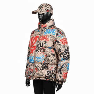 Chaqueta Acolchada de Invierno para Mujer, Cuello Alto, Tejido de Poliéster, Diseño de Paneles con Estampado de Grafiti, Chaqueta Acolchada con Logotipo Personalizado para Mujer - Product Image 4