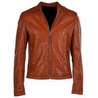 Veste d'hiver pour homme en cuir véritable brillant ciré marron, avec poche avant à rabat, fermeture éclair, doublure en polyester, séchage rapide