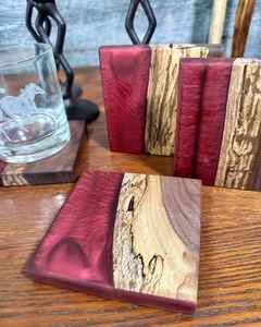 Ensemble de dessous-de-verre en bois et résine classique, durable, fait à la main, écologique, bois naturel, résine époxy, tasse à thé, café, table à manger - Product Image 2