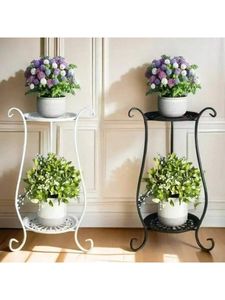 Modern 2 Tier Metal Plant Stand Iron Flower <b>Pot</b> <b>Holder</b> Minimalist Display Rack for Indoor Outdoor Garden Balcony Home Decor - Product Image 1