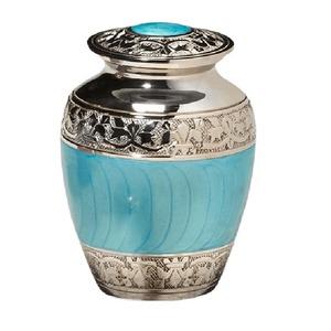 Urnes de crémation en laiton de haute qualité et uniques avec gravure urnes funéraires en métal fini or et bleu pour cendres humaines - Product Image 2