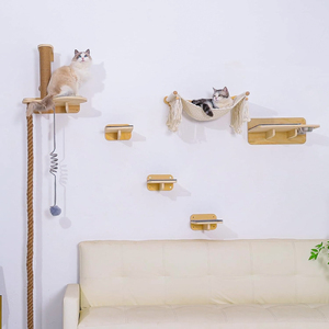 ROPECUBE Kattenwandplanken Kattenmeubilair met 4-in-1 ontwerp (Klimtoren+Krabpaal+Gezellige rustplaats+Observatieplatform) - Product Image 1