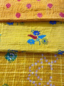 Courtepointes Vintage Kantha bohème de couleur jaune, couverture de jet de Kantha indien couvre-lit matelassé couvre-lit couette Hippie - Product Image 5