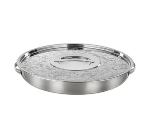 Engraved Silver Stainless Steel Round Food Serving Platter Dish With Lid Decorative Food Serving For Wedding Party Dining Decor - Product Image 2