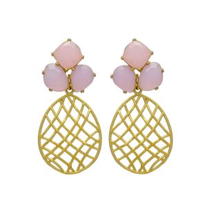 Recién llegado, Pendientes colgantes de diseño único chapados en oro con pendientes de latón con piedras preciosas de turmalina rosa - Product Image 1