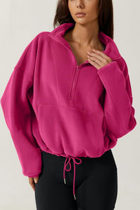 Sudaderas con media cremallera para mujer, venta al por mayor, forro polar de algodón, transpirable, ligero, servicio OEM con logotipo personalizado, tamaño y color - Product Image 5