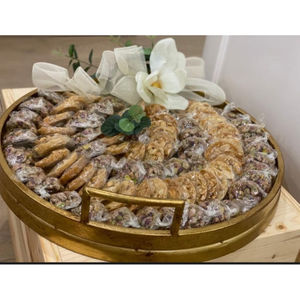 Plateau de service en chocolat poli doré en métal de forme ronde design fantaisie dates ramadan bonbons plats de service au chocolat - Product Image 1