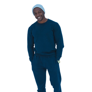 Sweat-shirt en molleton bleu marine pour homme, 100% coton biologique de luxe, pré-rétréci, certifié GOTS, coupe classique, pull-over de qualité supérieure - Product Image 4